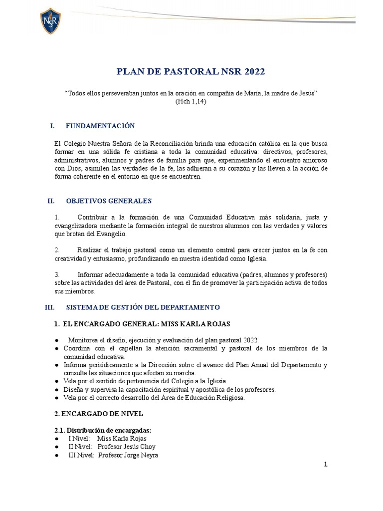Plan Pastoral 2022 del Colegio NSR | PDF | Pascua de Resurrección ...