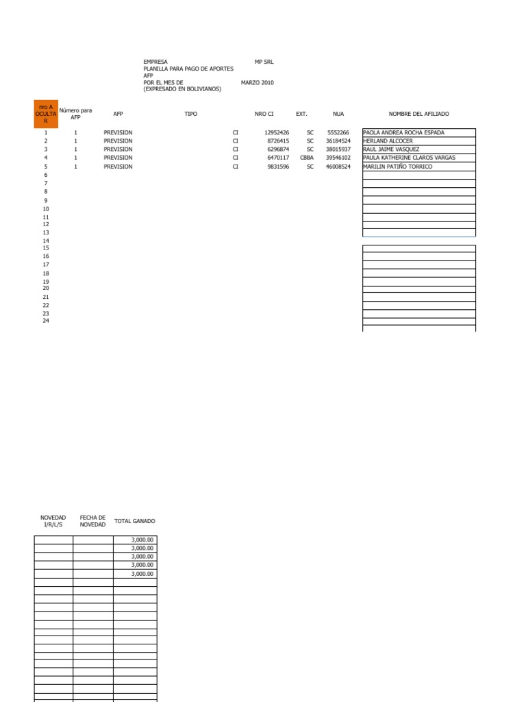 Formato PLANILLA AFP MODELO EXCEL+ | PDF | Dinero | Economias