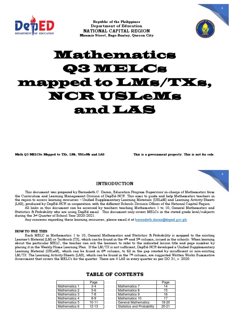 Math Q3 MELCSs mapped to resources | PDF | Area | Triangle