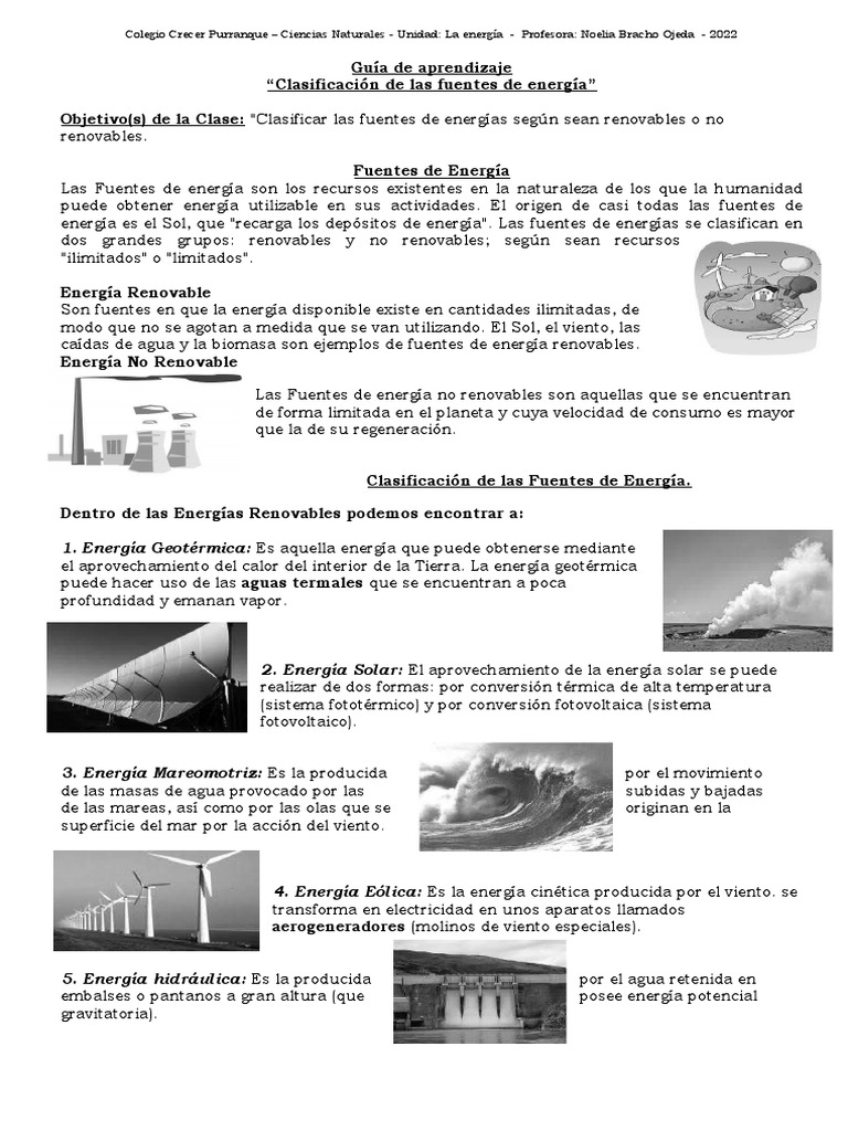 Clasificación de Fuentes de Energía | PDF | Energía renovable ...