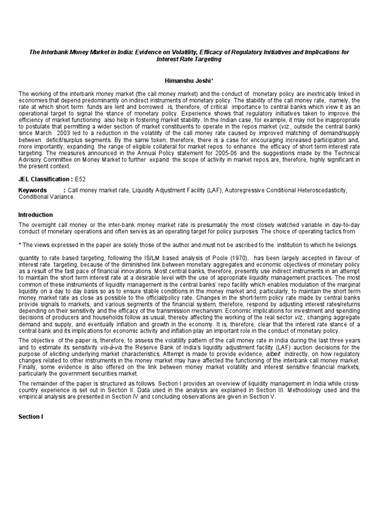 Interbank Money Market | PDF | Repurchase Agreement | Financial Markets