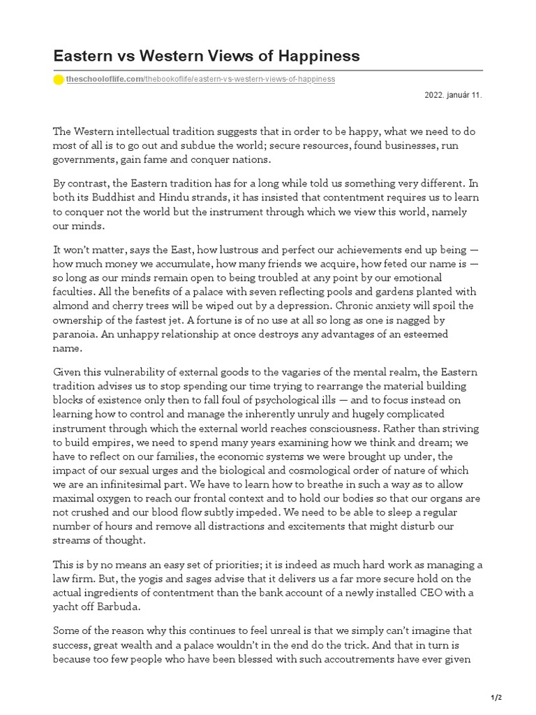 Eastern Vs Western Views of Happiness PDF Mind Happiness