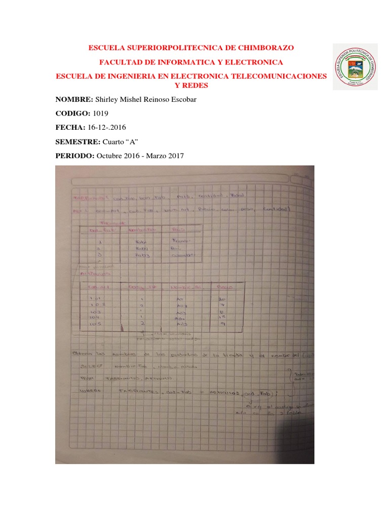 Ejercicios Sql Mishel Reinoso 1019 Pdf