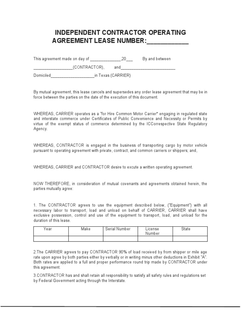 Independent Contractor Operating | PDF | Common Carrier | Lease