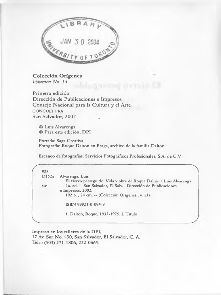Luis Alvarenga El Ciervo Perseguido Vida y Obra de Roque Dalton