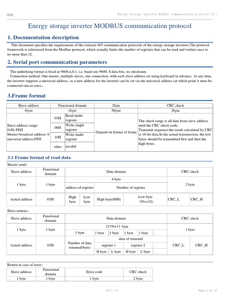 SRNE Inverter Modbus Protocol Guide | PDF | Computer Engineering ...