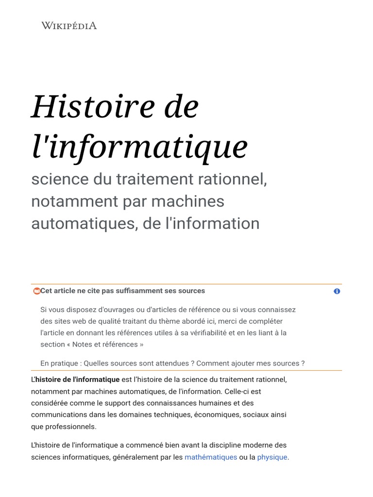 Histoire de l'informatique en résumé | PDF | Langage de programmation ...