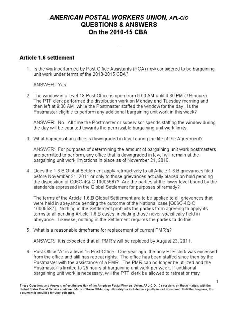 APWU Contract Q & A Overtime Family And Medical Leave Act Of 1993