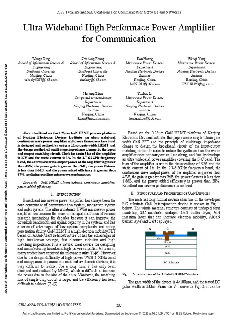 Ultra Wideband High Performace Power Amplifier For Communication PDF