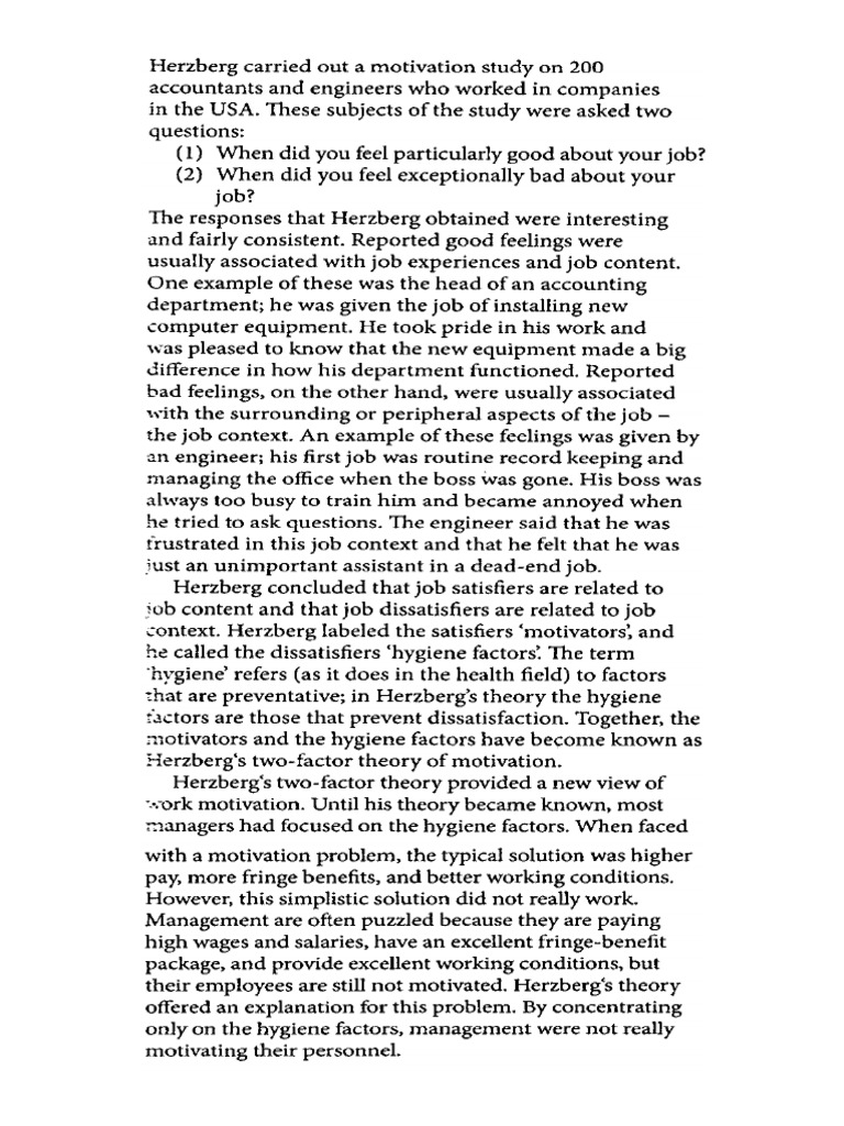 Herzberg's Motivation Theory - Article | PDF