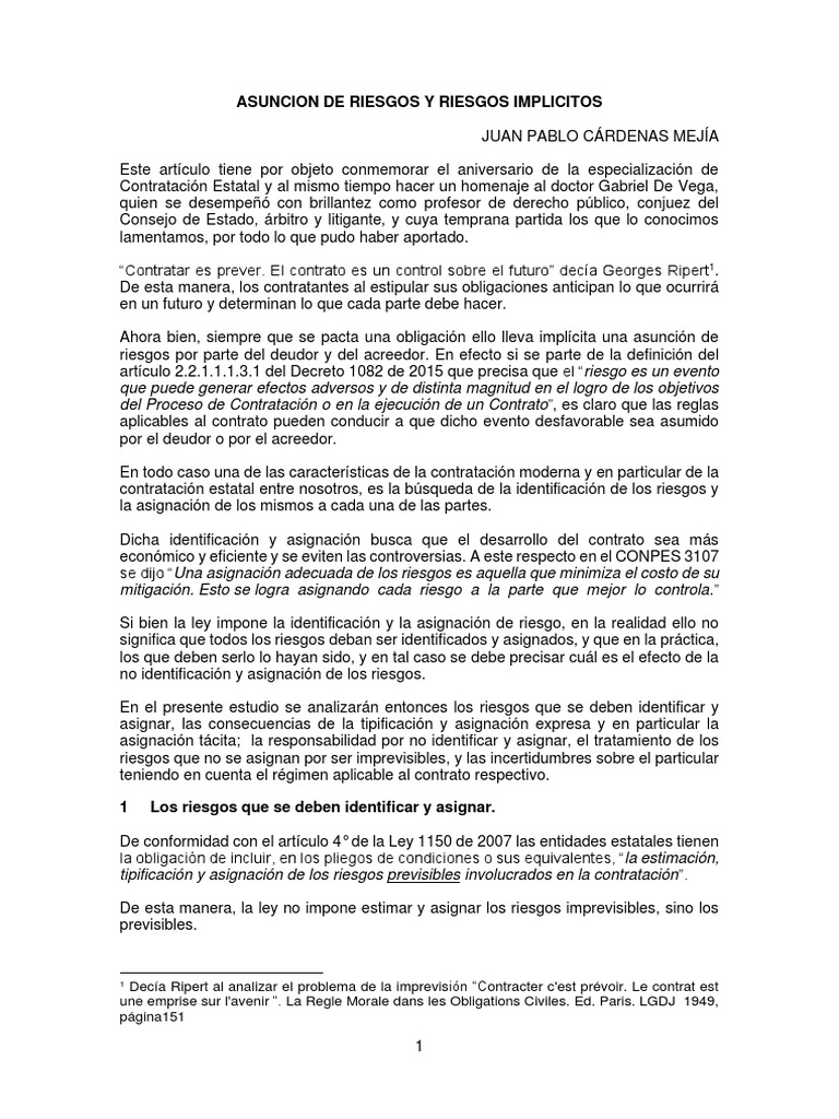 Asunción de Riesgos en Contratación Estatal | PDF | Riesgo | Ley común