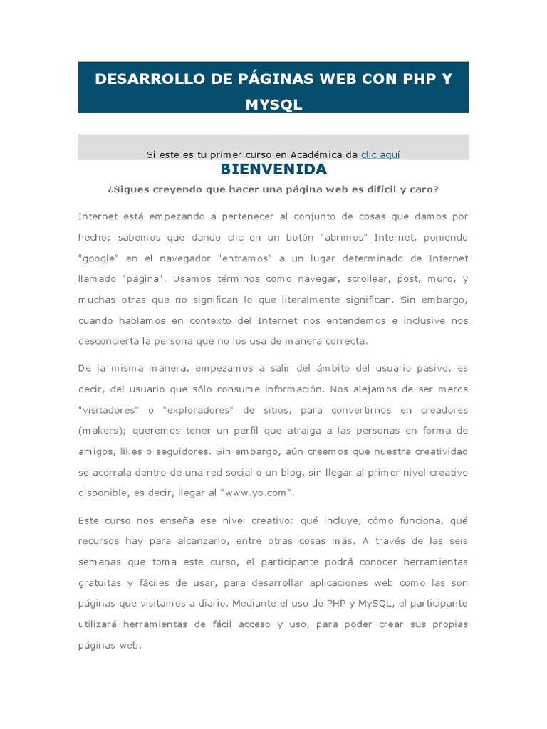 Desarrollo de Páginas Web Con PHP y Mysql | PDF | Red mundial ...