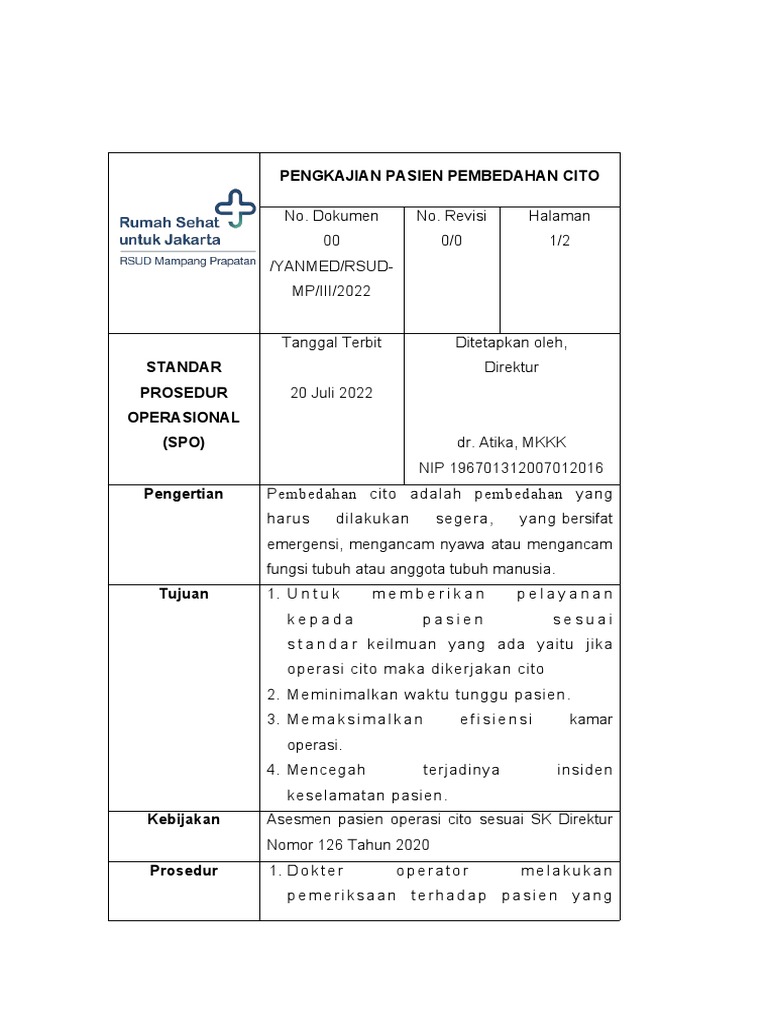 Prosedur Pembedahan Cito Pasien | PDF