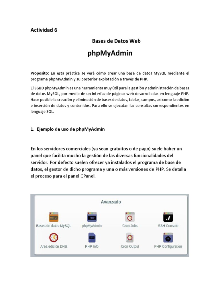 Crear Bases de Datos en phpMyAdmin | PDF | Bases de datos | Mi sql