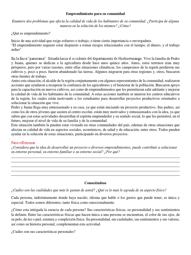 Emprendimientos comunitarios para mejorar la calidad de vida | PDF ...