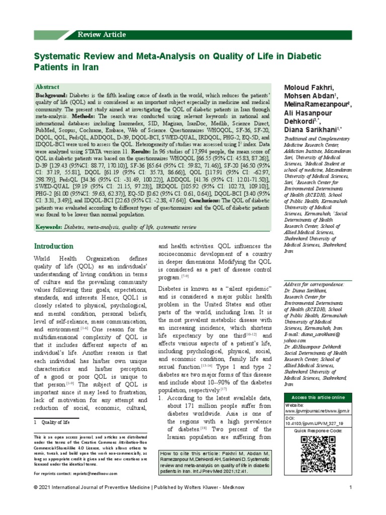 (REVISIÓN, 2021) Systematic Review and Meta Analysis On Quality of Life ...