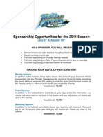 Sponsorship Opportunities For The 2011 Season: July 9 & August 13