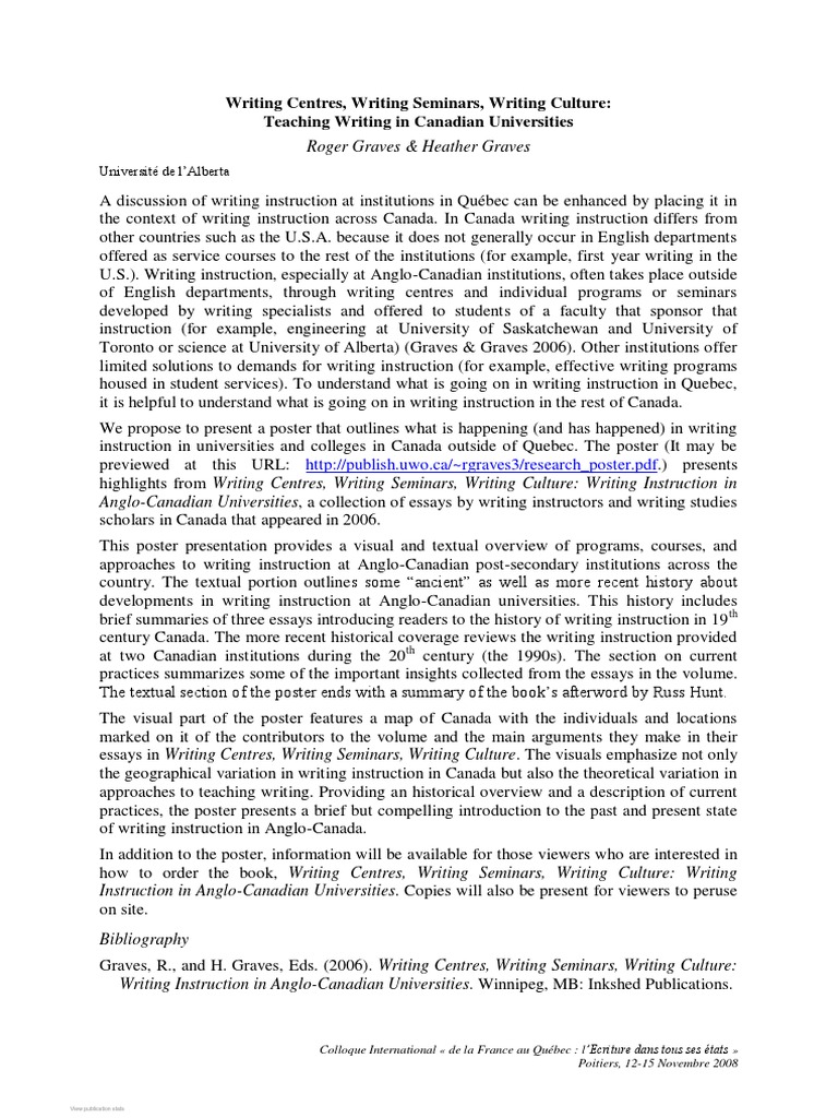 Writing centres writing seminars writing pdf university canada