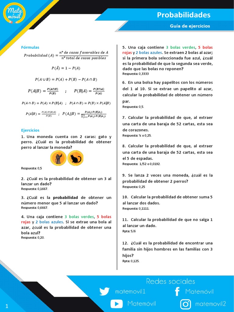 Ejercicios de Probabilidades Matemovil | PDF | Probabilidad | Matemáticas