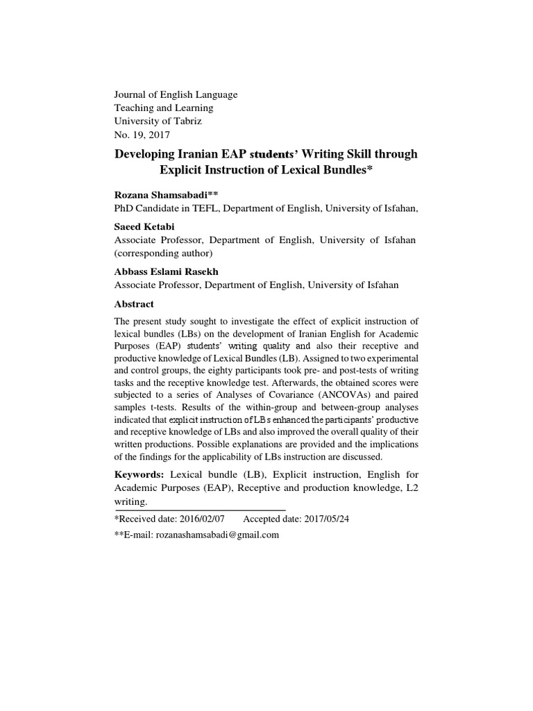 Developing Iranian EAP Students Writing | PDF | Statistics | English As ...