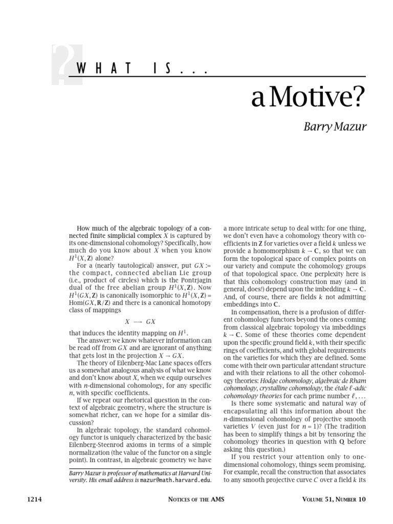 What-Is A Motive | PDF | Algebraic Topology | Mathematical Concepts