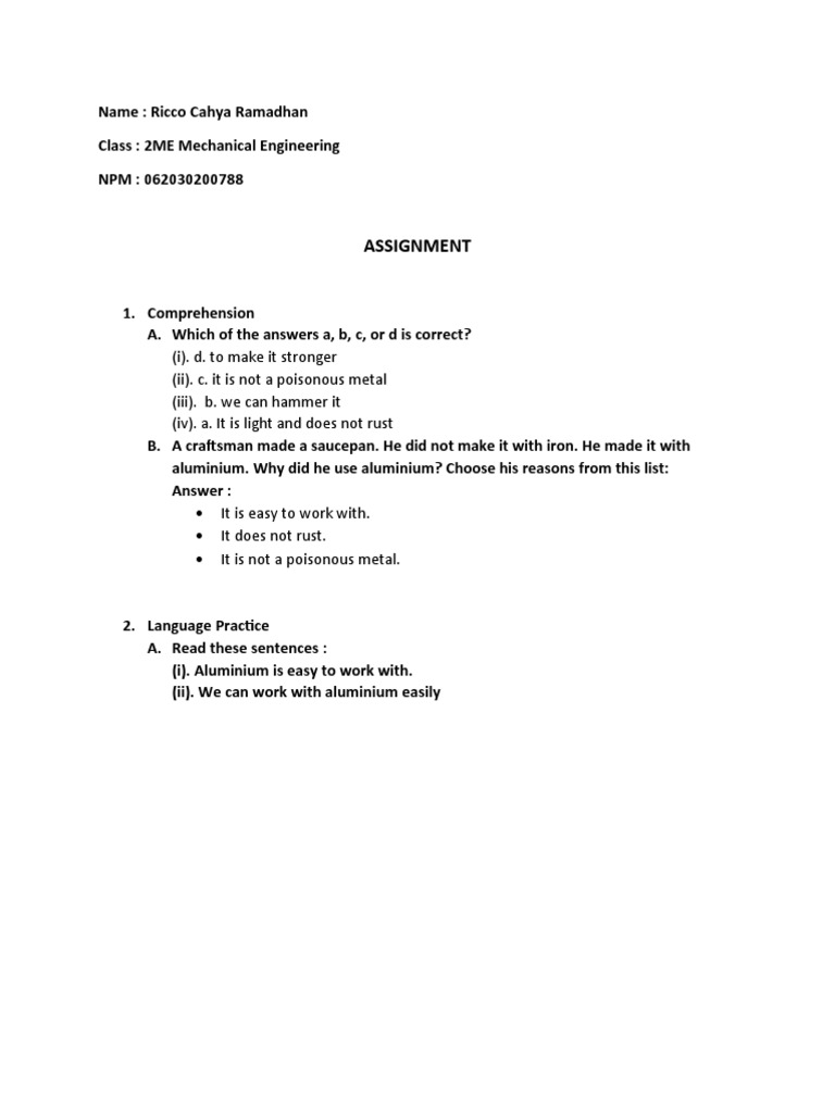 Aluminium Assignment 2ME Ricco Cahya Ramadhan | PDF | Science ...