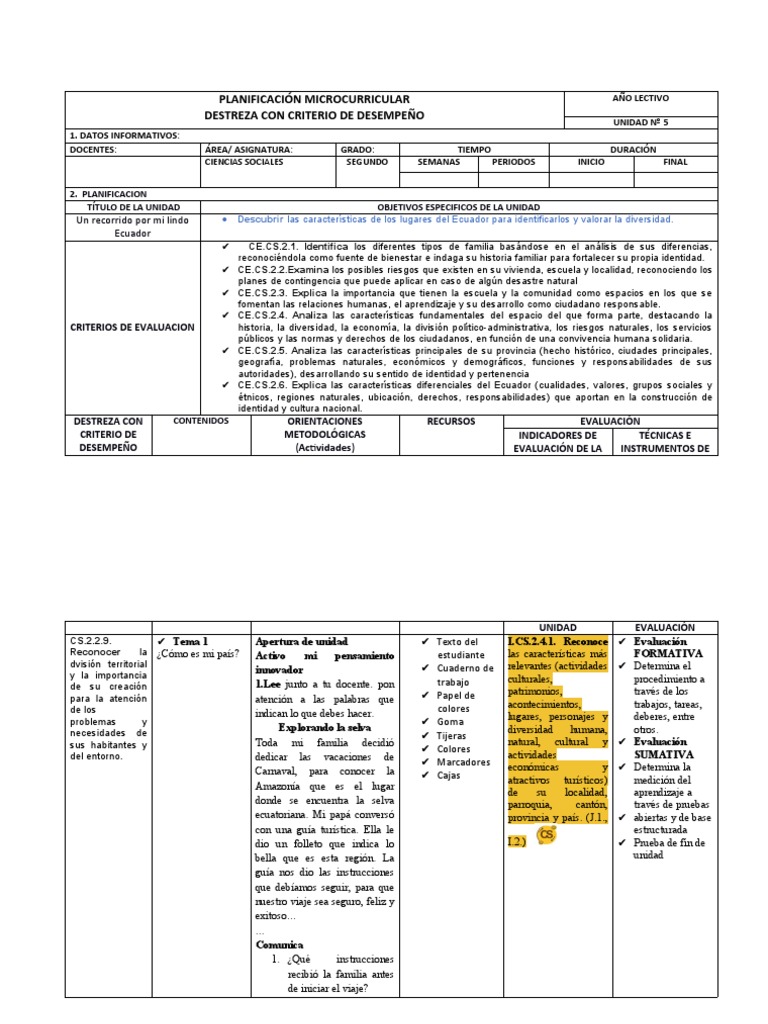 Planificación Microcurricular Ecuador | PDF | Plan de estudios | Ecuador