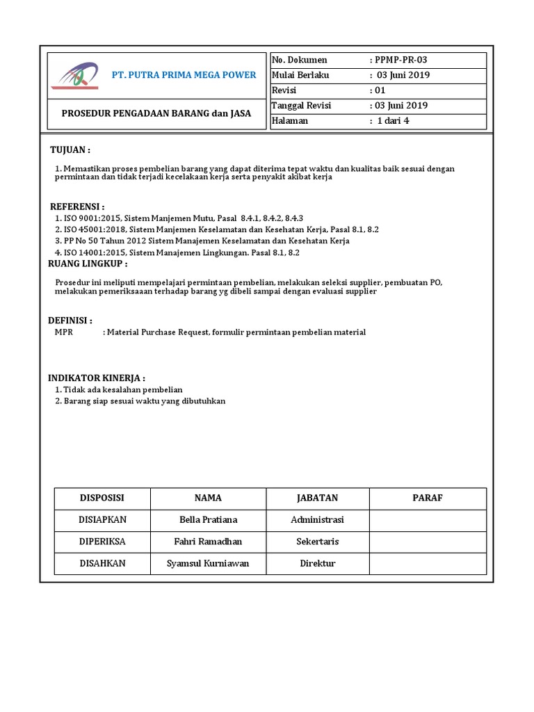 Prosedur Pengadaan Barang dan Jasa | PDF