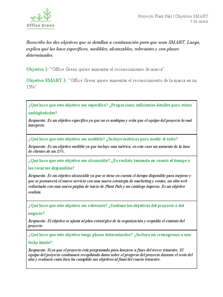 Objetivos SMART para Plant Pals | PDF | Business | Economias