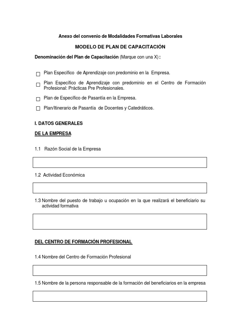 Modelo de Plan de Capacitación Laboral | PDF | Crecimiento personal y ...