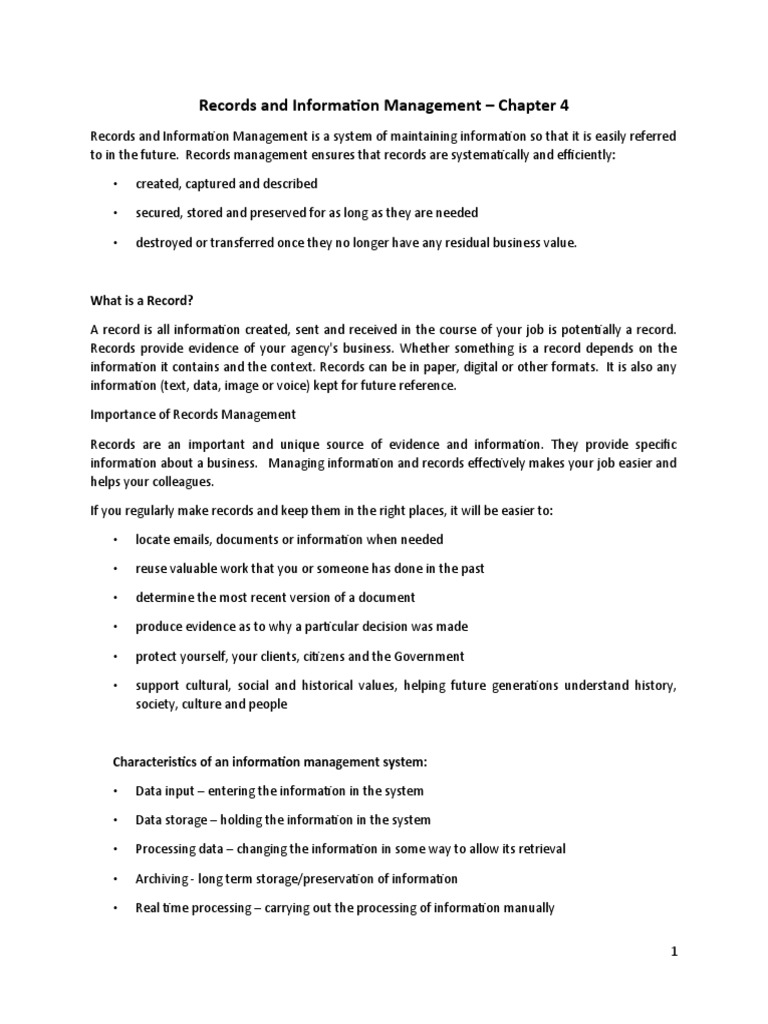 Chapter 4 Records and Information Management PDF Records