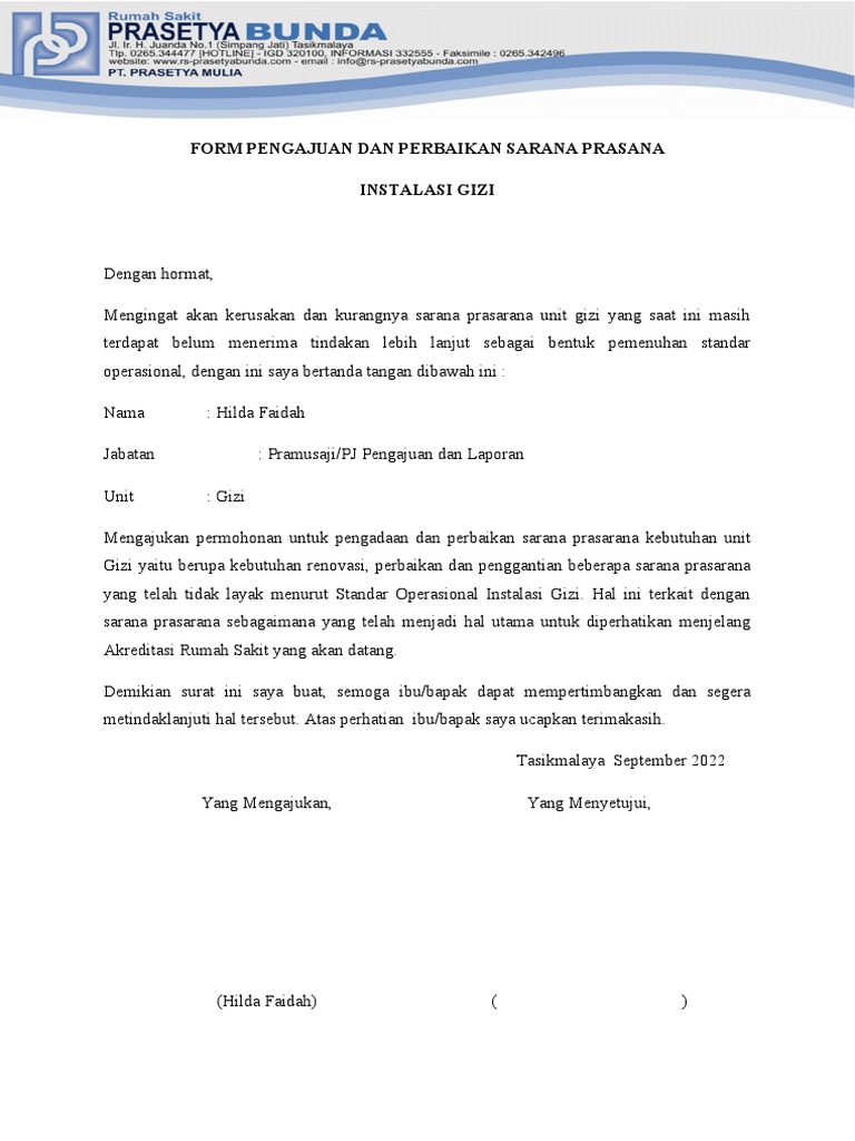 Form Pengajuan Dan Perbaikan Sarana Prasana | PDF