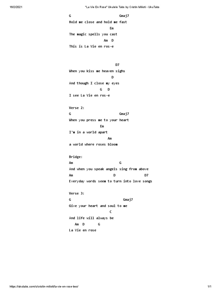 La Vie en Rose Ukulele Tabs