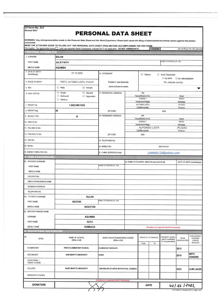 Personal Data Sheet Revised 2017 PDF