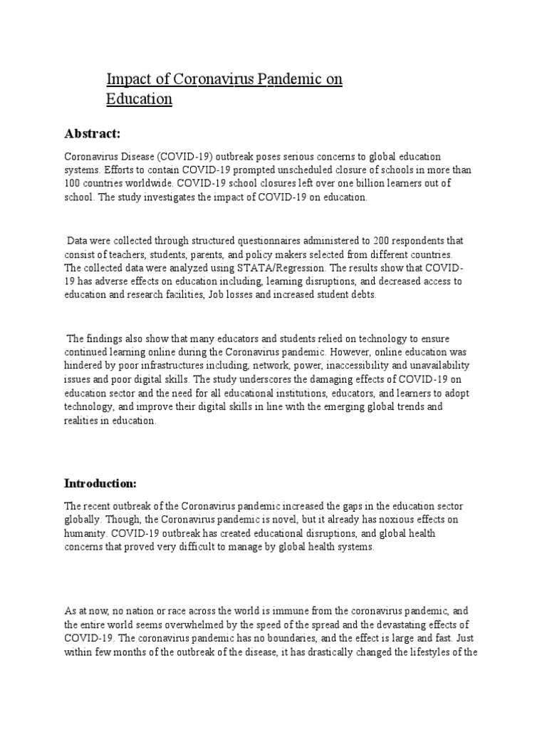 COVID-19's Impact on Global Education | PDF | Educational Technology ...