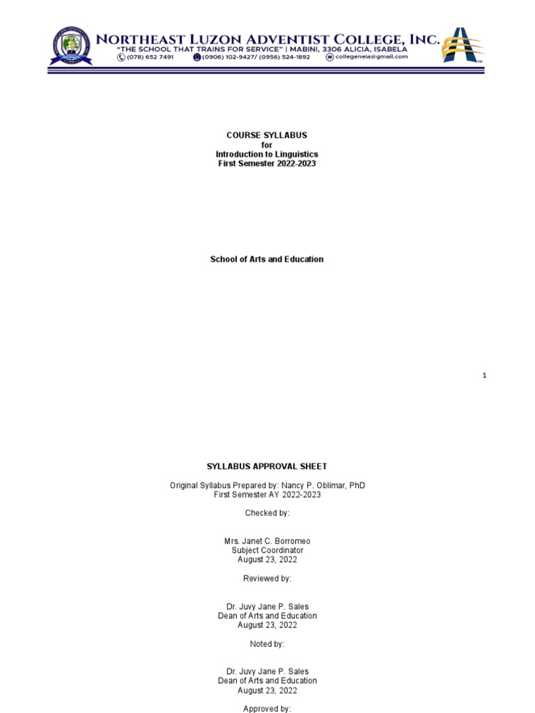 Syllabus Introduction To Linguistics Pdf Morphology Linguistics