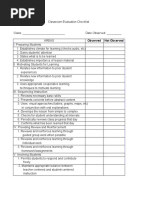 Classroom Evaluation Checklist