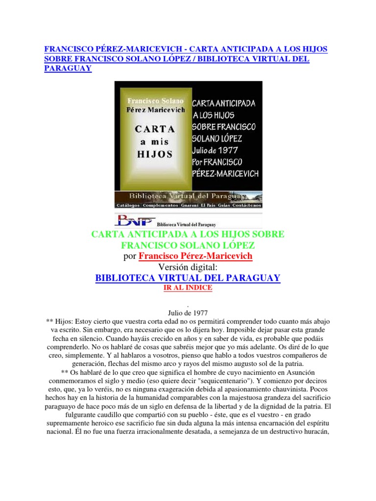 Carta Anticipada Del Mcal. Lopez A Sus Hijos | PDF | Verdad | Paraguay