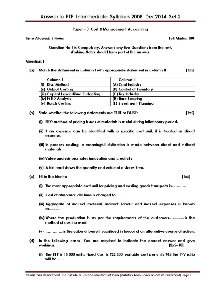 Cost & Management Accounting Exam Solutions | PDF | Inventory | Cost Of ...