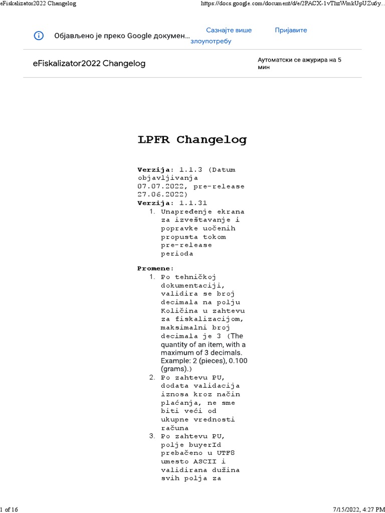 Change Log LPFR | PDF