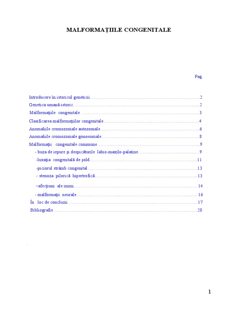 Malformatiile Congenitale | PDF