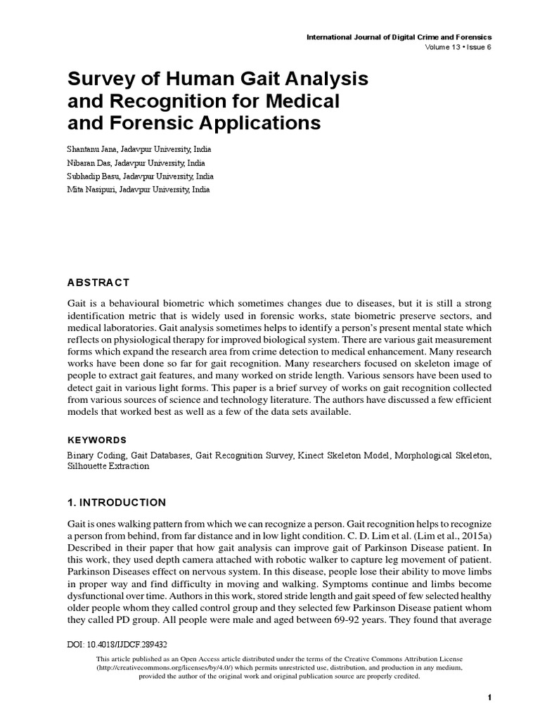 Survey of Human Gait Analysis and Recognition For Medical and Forensic ...