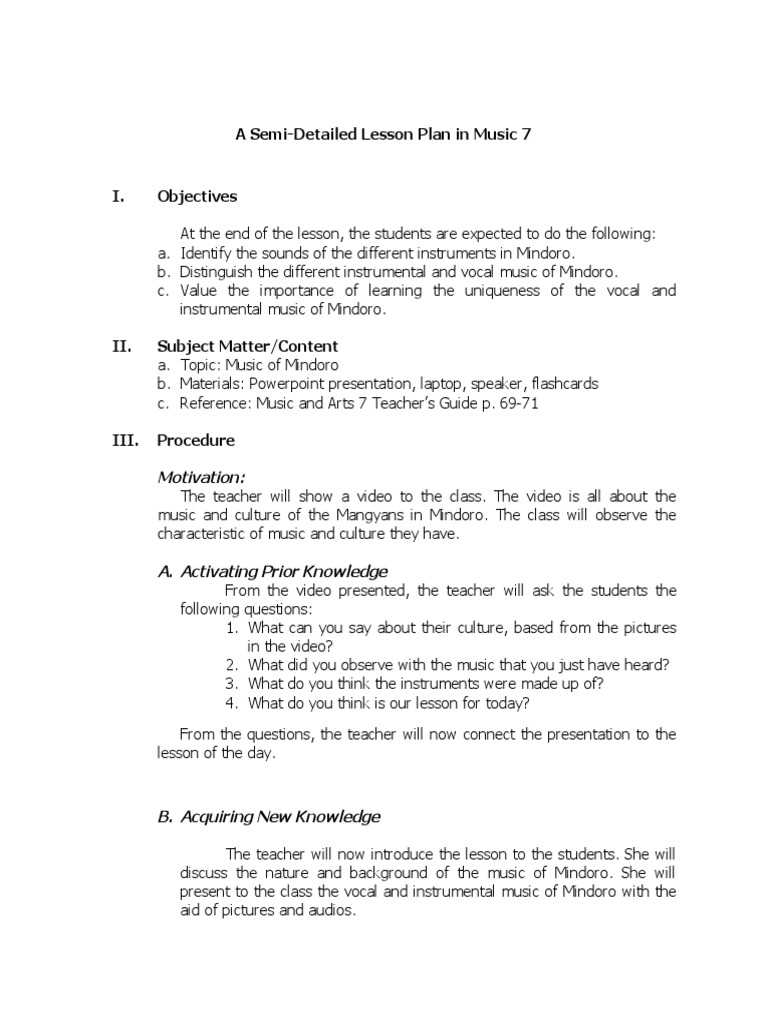 Music of Mindoro: Lesson Plan 7 | PDF | Lesson Plan | Teachers