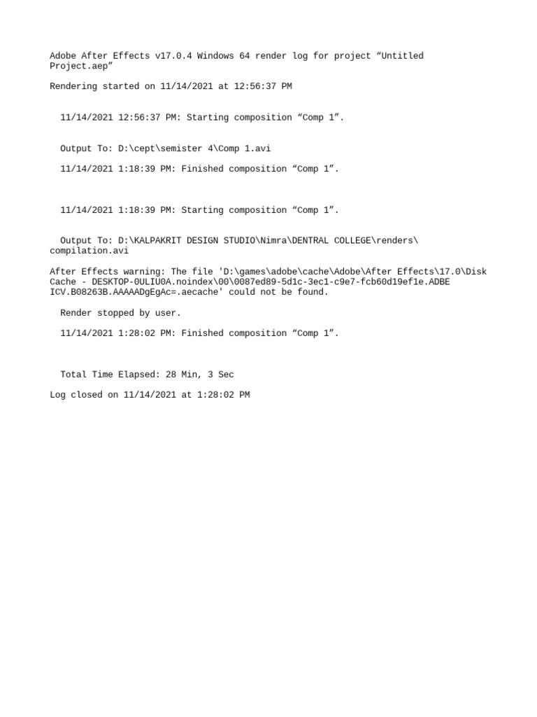 After Effects Render Log for Untitled Project | PDF | Art | Computers