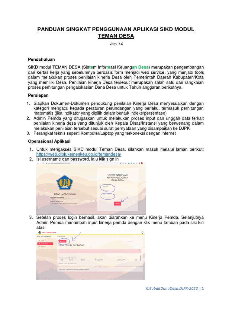 Panduan Singkat Penggunaan Aplikasi Sikd Modul Teman Desa-1 | PDF