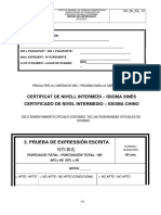 Certificat de Nivell Intermedi - Idioma Xinés Certificado de Nivel Intermedio - Idioma Chino