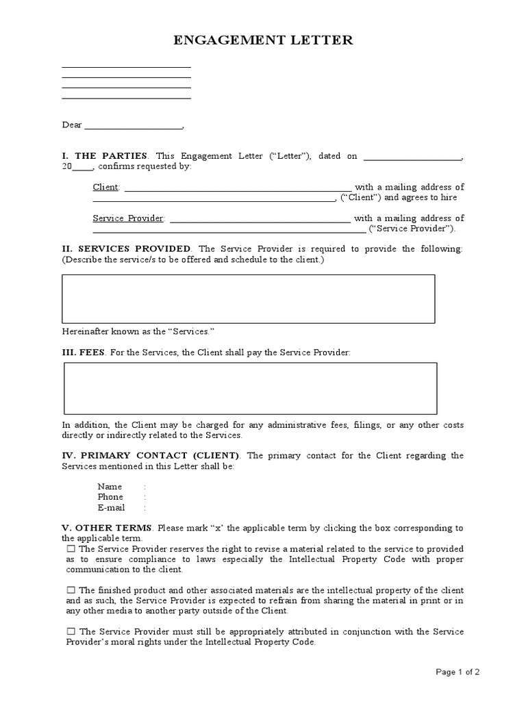 Engagement Letter Template | PDF | Justice | Crime & Violence