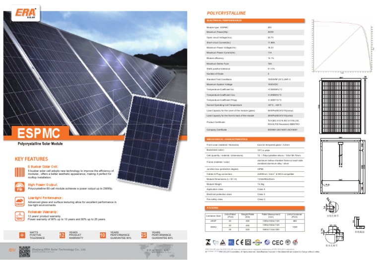 ERA Solar Panel Specifications and Features | PDF | Solar Cell ...