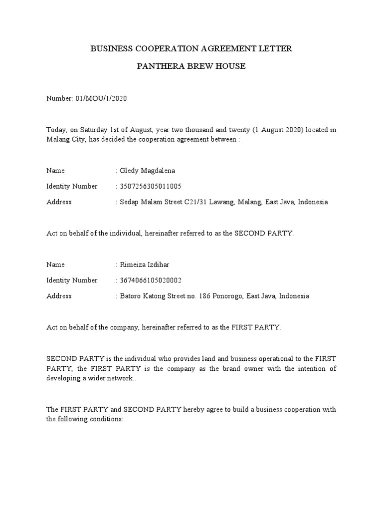 Business Cooperation Agreement Letter (Mou) | PDF | Government | Justice