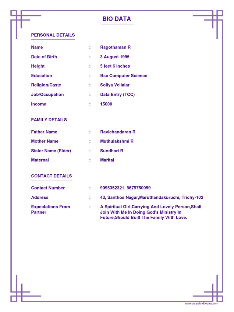 Ragothaman r biodata by createmybiodata com pdf